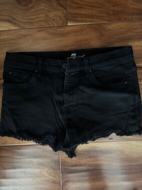 7 For All Mankind: Black Distressed Frayed Hem Jean Shorts